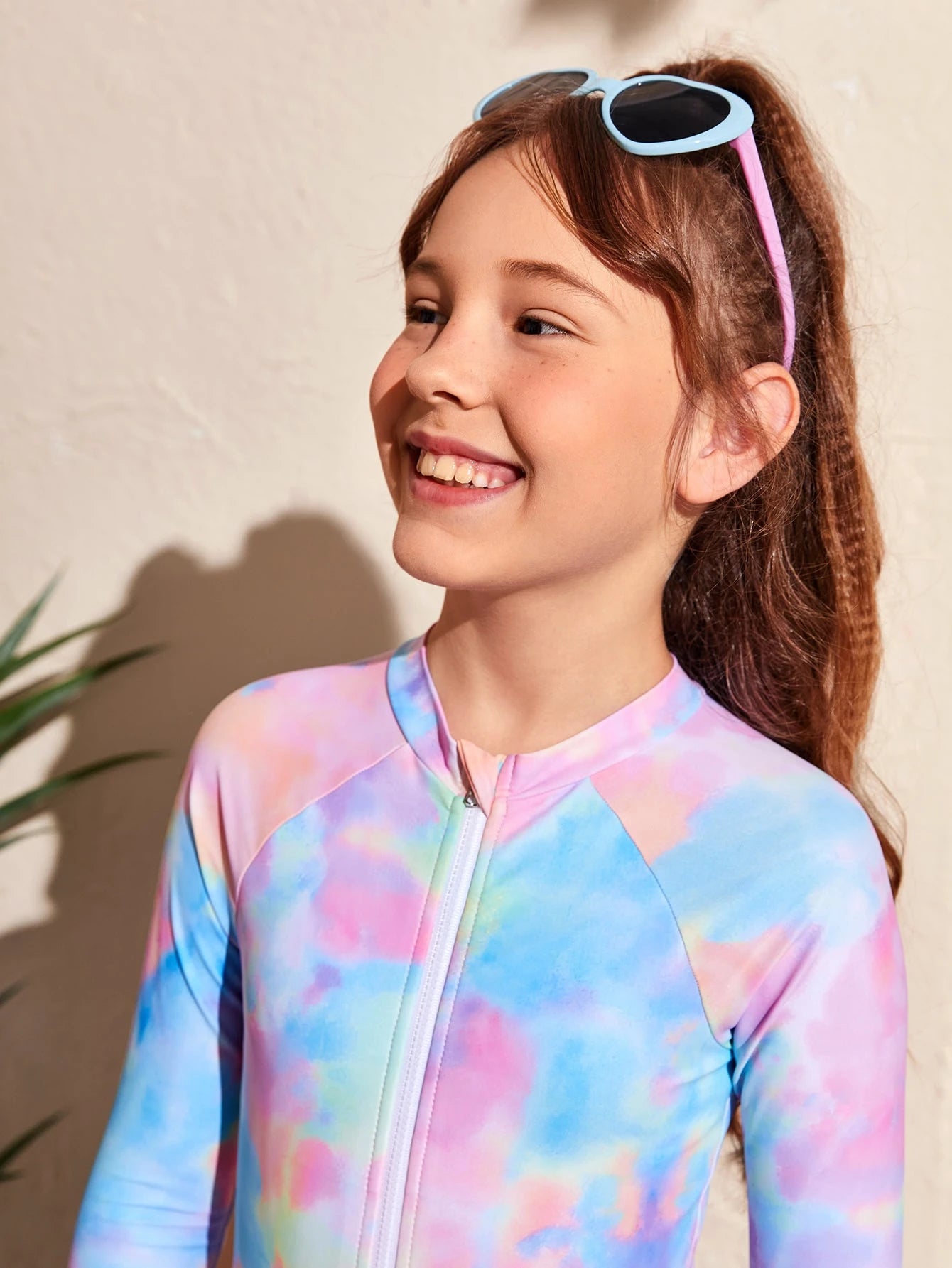 Traje De Baño De Una Pieza Con Cierre Frontal De Cremallera Y Estampado De Teñido Para Chica Preadolescente