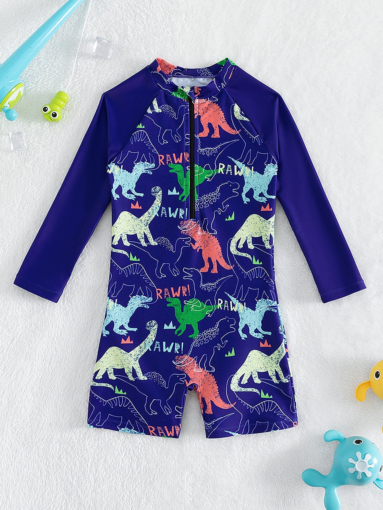 Traje de baño de una pieza con estampado de dinosaurio para niño