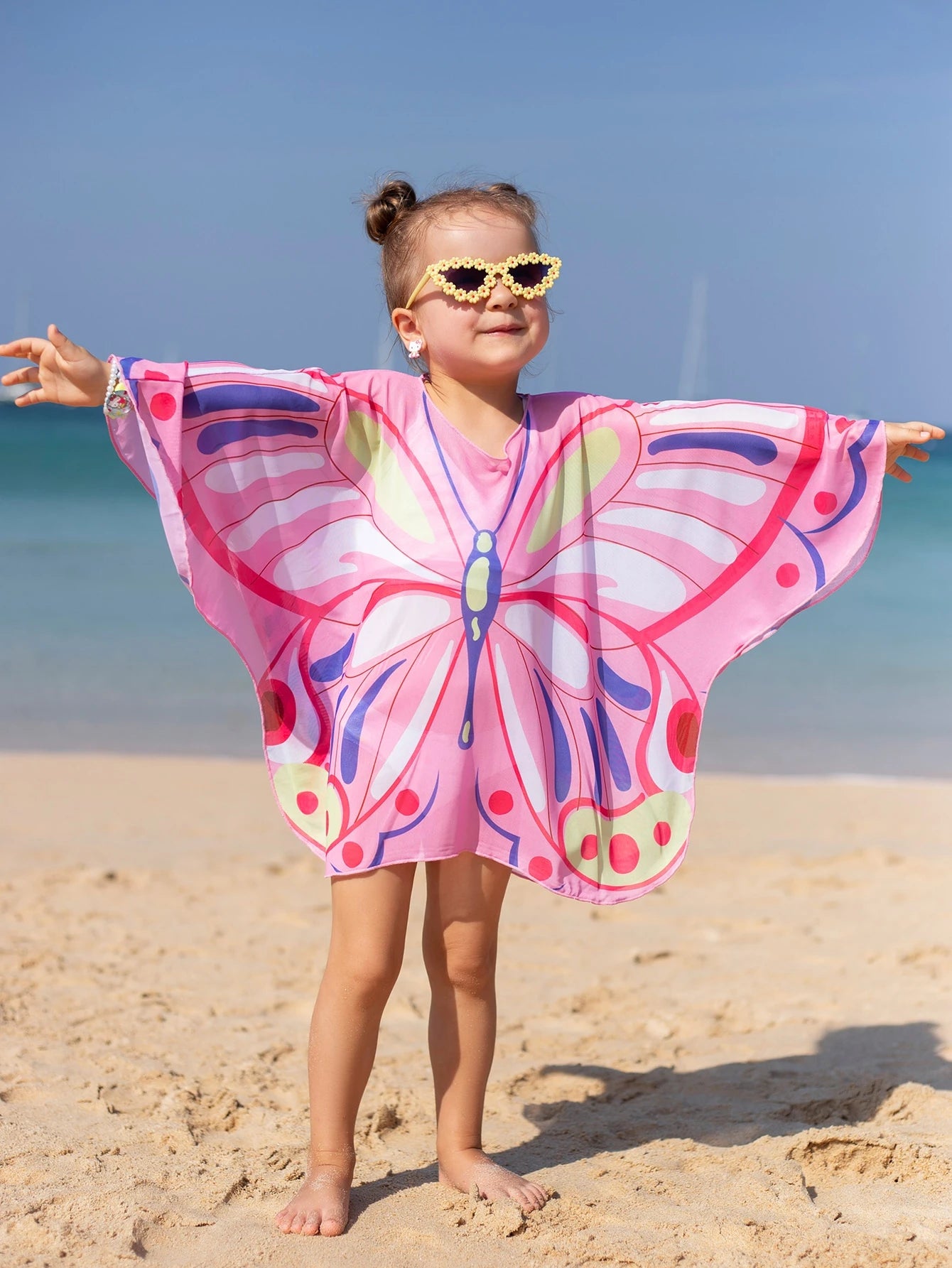 Cover up De Malla En Forma De Mariposa Rosa Para Niña Joven, Cómodo Y Transpirable, Protección Solar Para Vacaciones De Verano