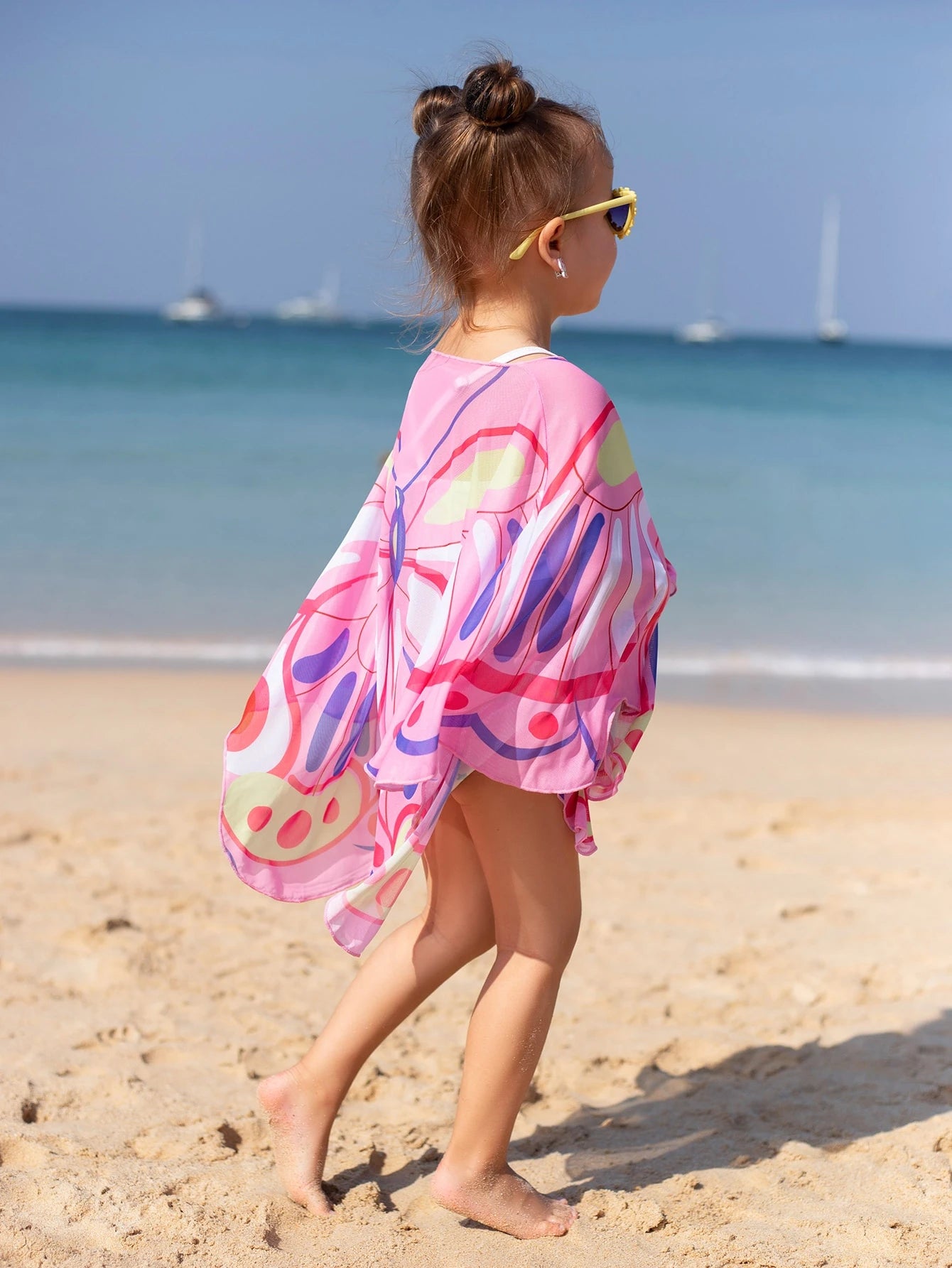 Cover up De Malla En Forma De Mariposa Rosa Para Niña Joven, Cómodo Y Transpirable, Protección Solar Para Vacaciones De Verano
