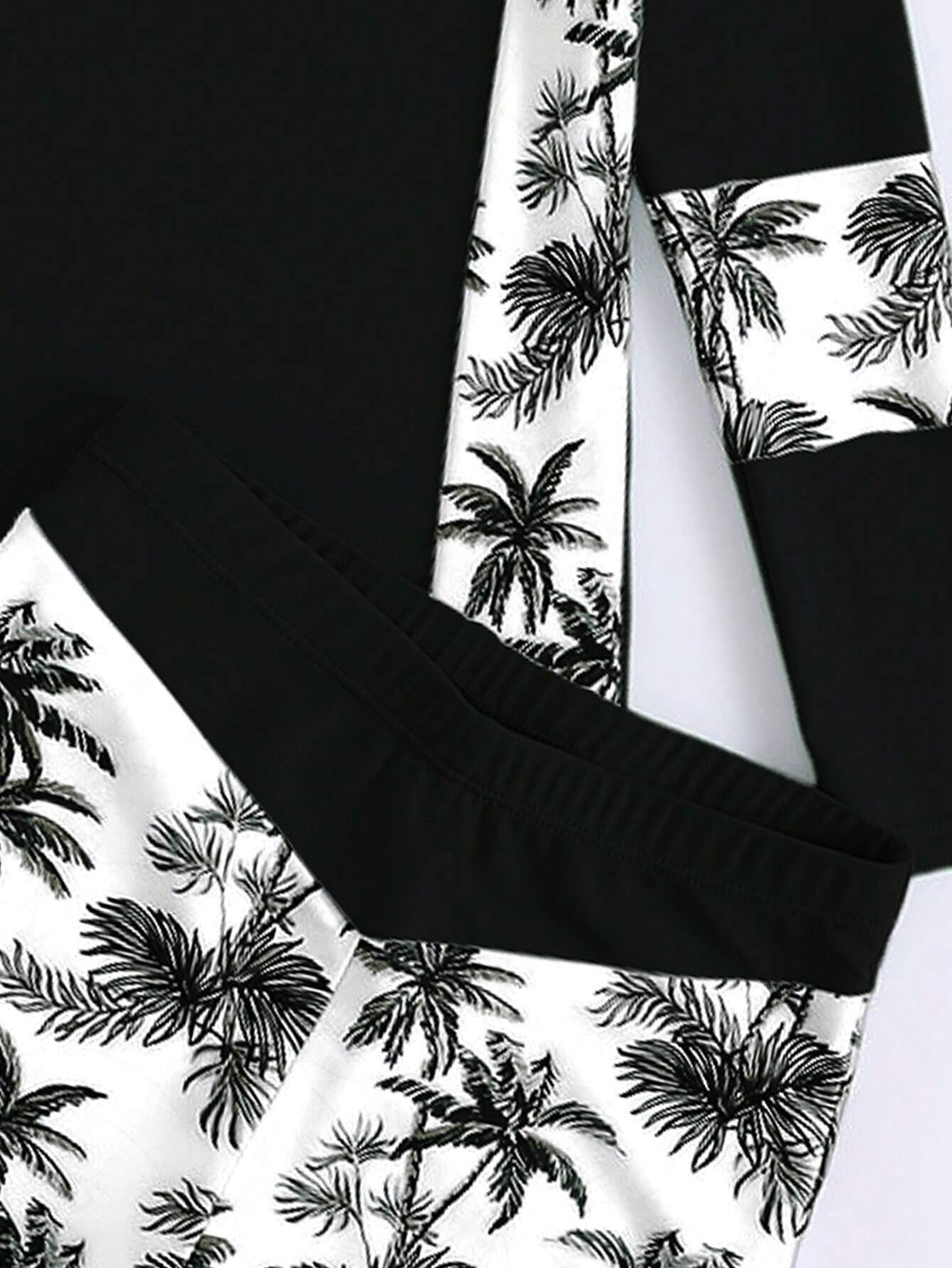Conjunto de trajes de baño para niño pre-adolescente estampado de palmera