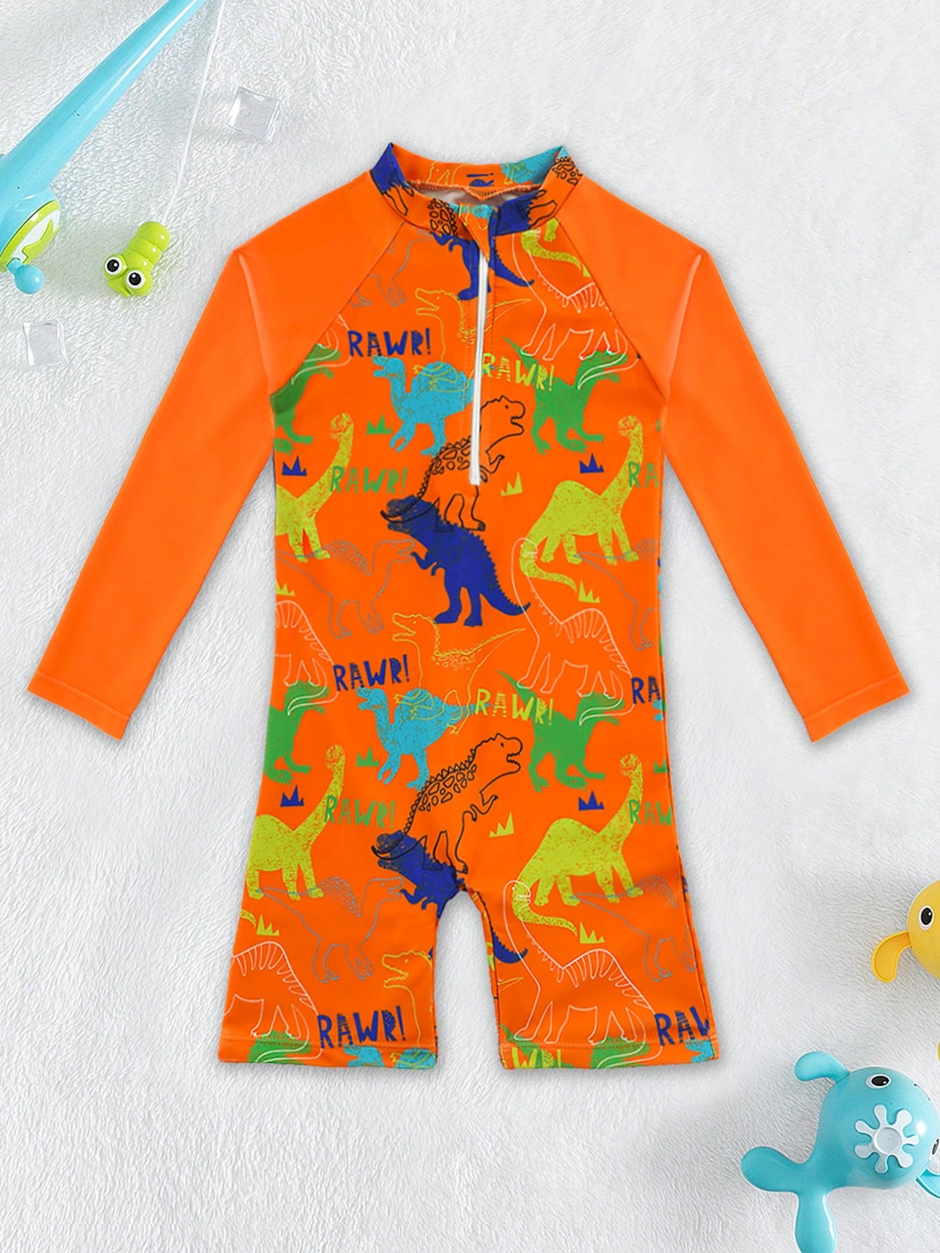 Traje de baño de una pieza con estampado de dinosaurio para niño
