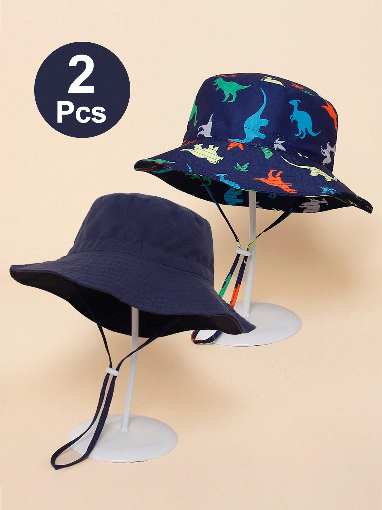 2 piezas Sombrero de sol con correa para la barbilla y estampado de dinosaurio en unicolor para niños, ideal para playa, proteger del sol y pesca en verano