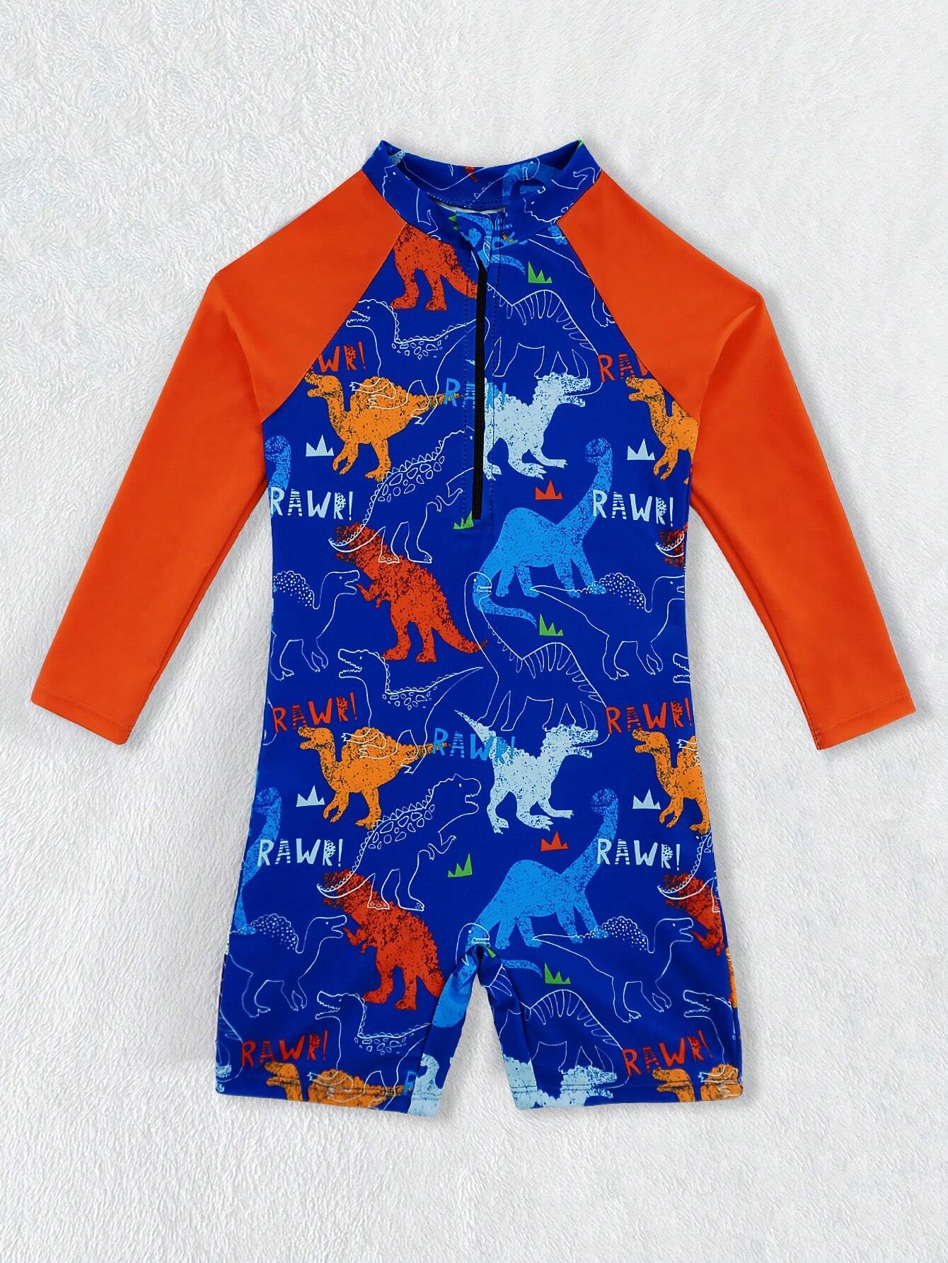 Traje de baño de una pieza con estampado de dinosaurio para niño