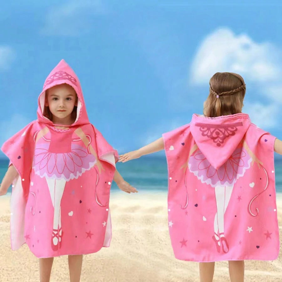 Toalla con capucha para baño de niños de 1 pieza, también sirve como toalla de playa, 2 tamaños disponibles, albornoz con capucha de secado rápido y gran absorción de agua, práctica para cambiarse de ropa, toalla unisex con lindo y colorido estampado de f