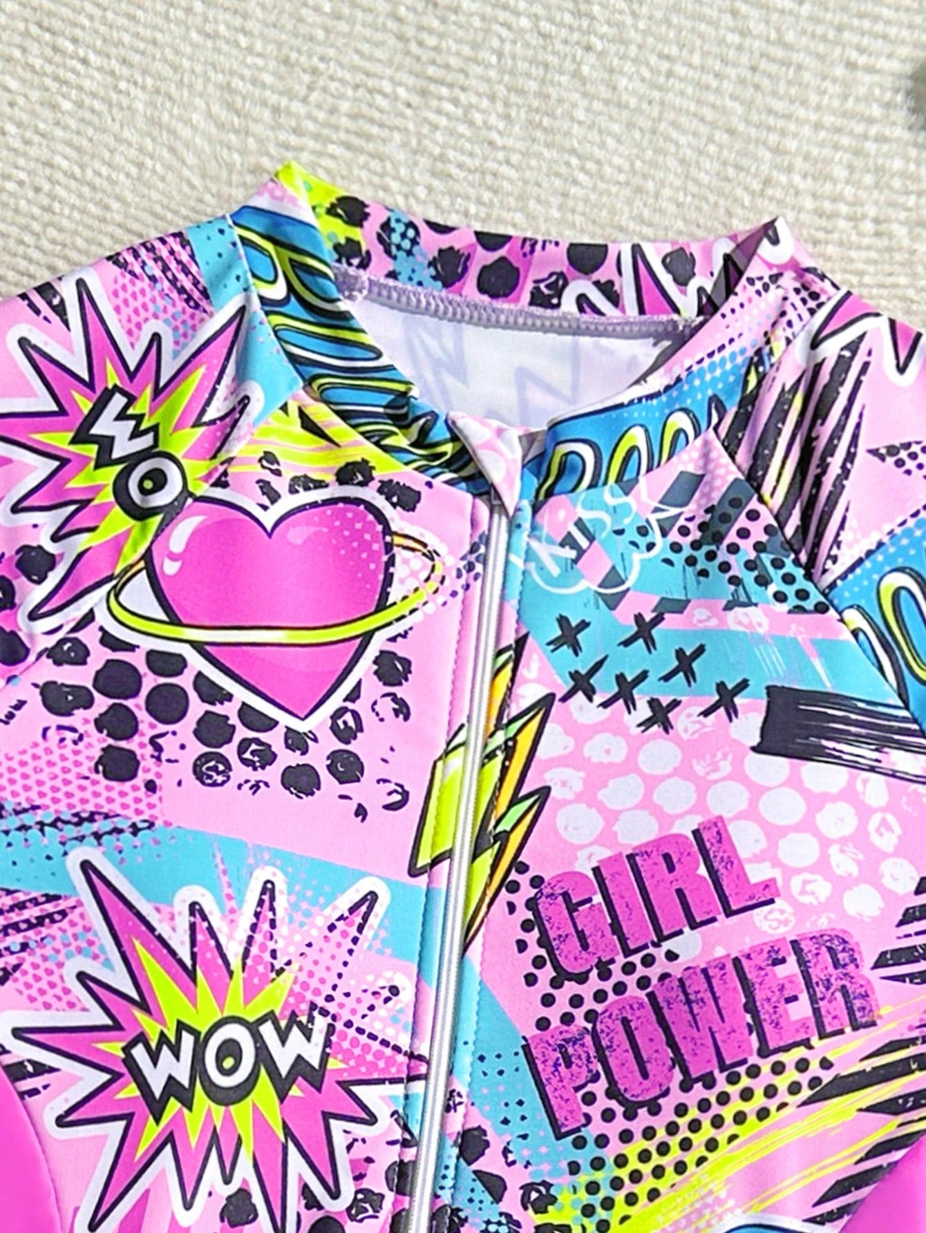 Traje de baño de una pieza con mangas largas y estampado de parchwork para niña preadolescente