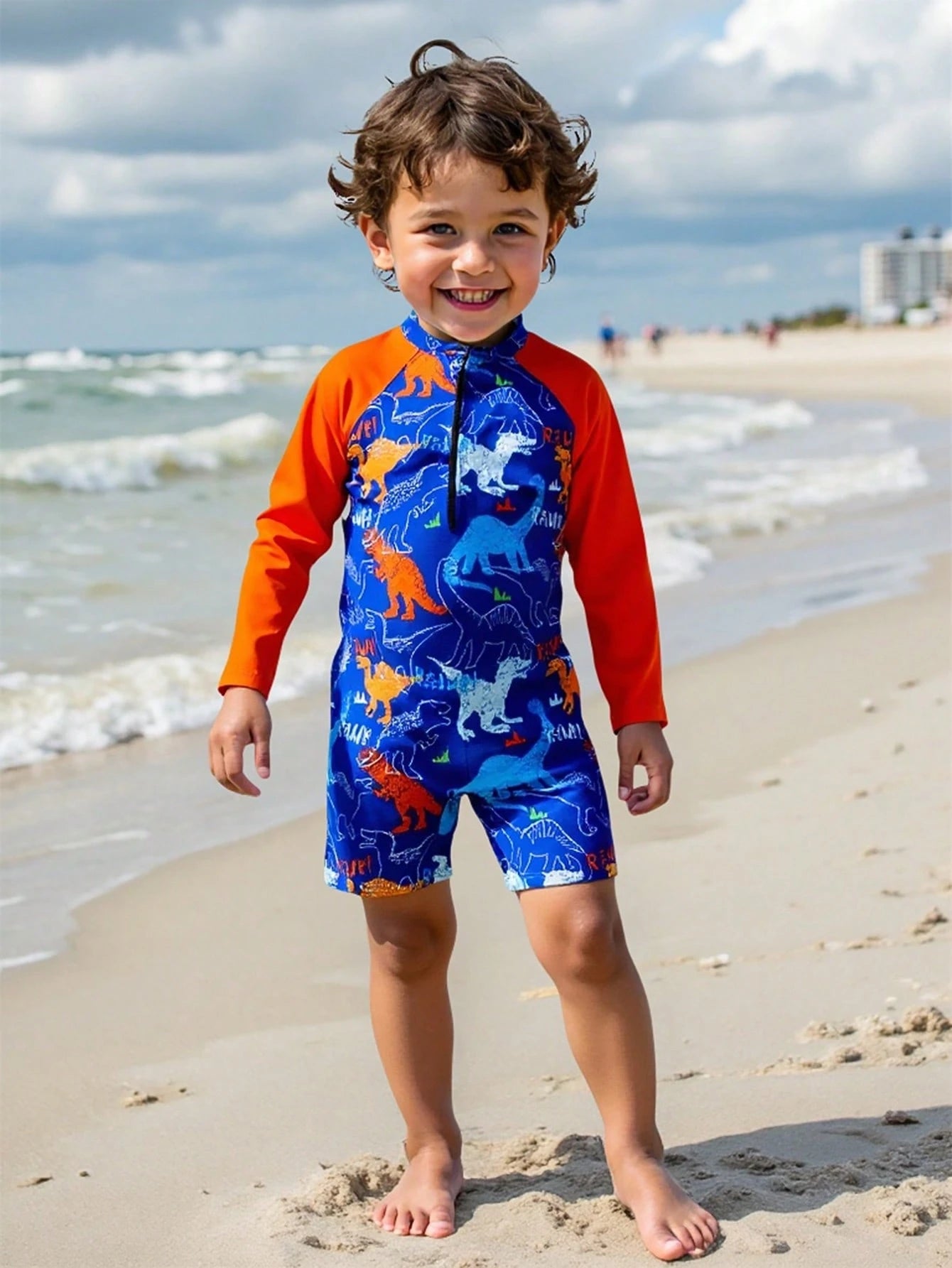 Traje de baño de una pieza con estampado de dinosaurio para niño