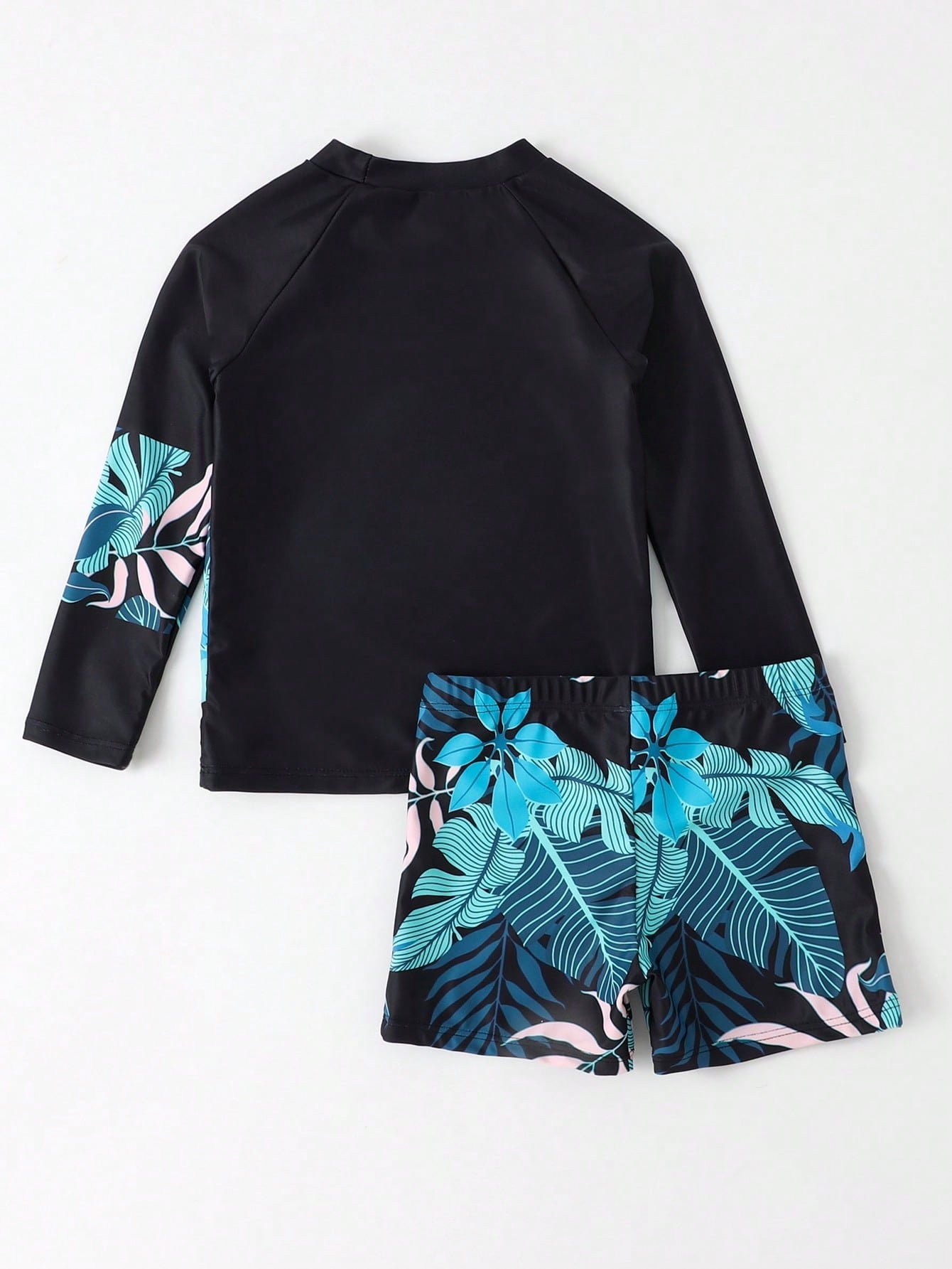 Traje De Baño De Cuello Alto Para Niños Con Gráfico Tropical Y De Letras Al Azar Para La Playa