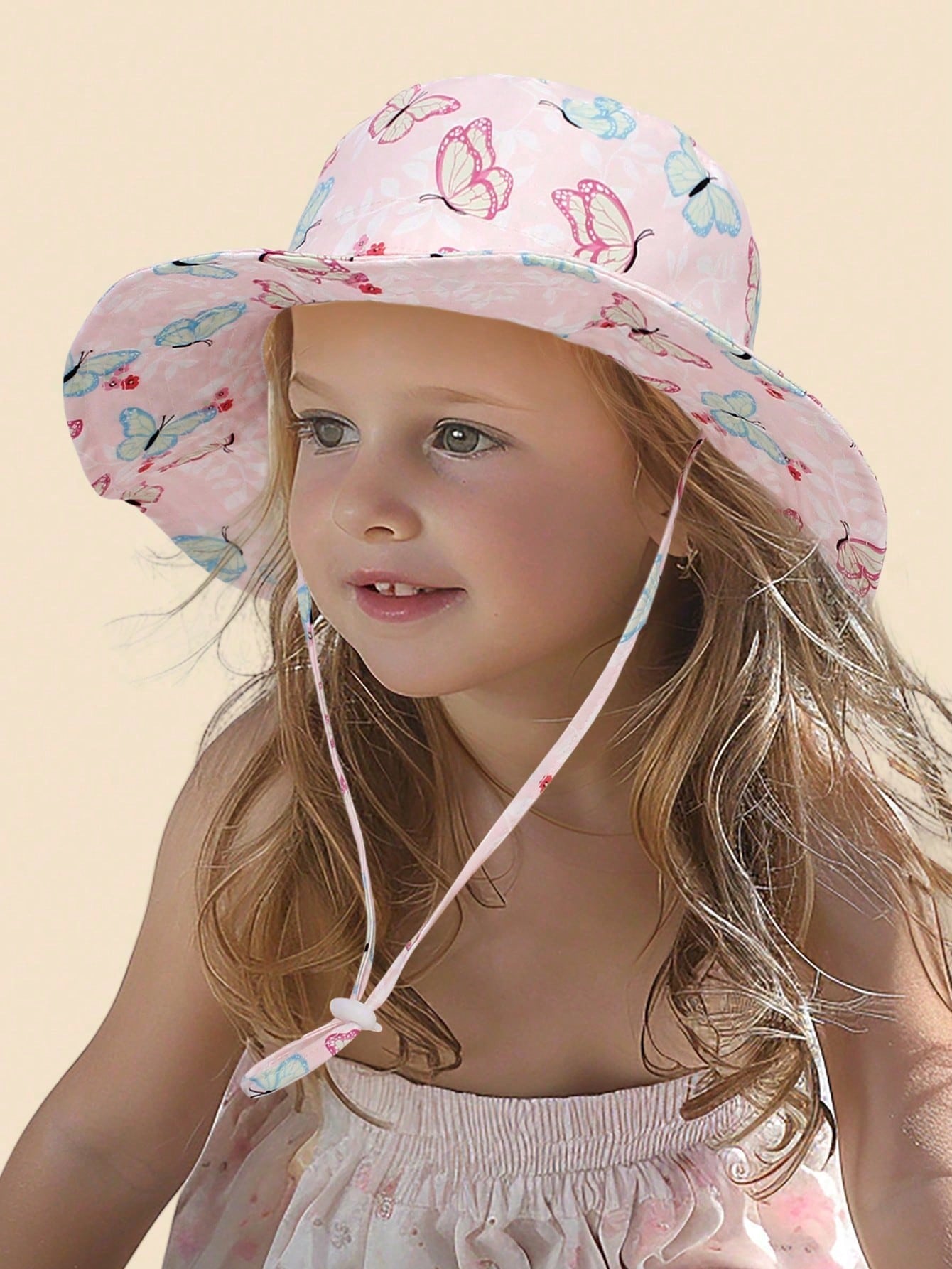Sombrero de playa rosa para niños con estampado de unicornio y protección anti-UV, gorro tipo balde para niñas de 0 a 8 años