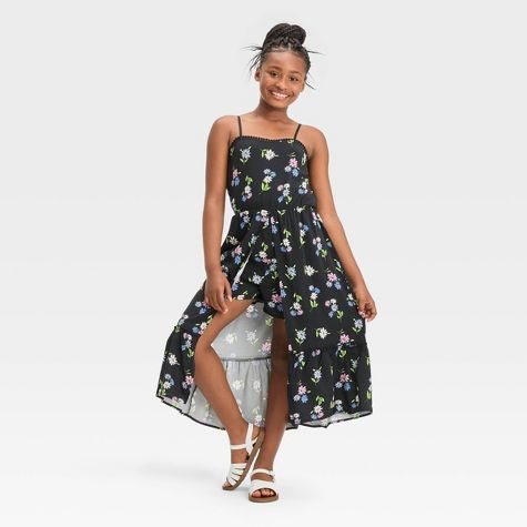 Braga short de falda larga negro con flores