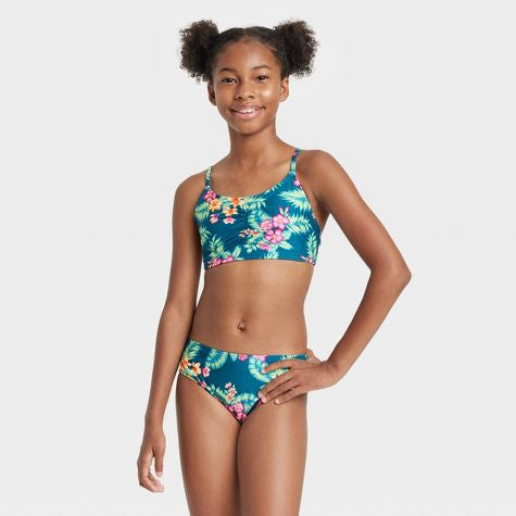 Traje de baño de 2 piezas de niña con flores