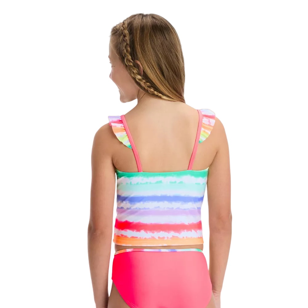Traje de baño de 2 piezas de niña con camisa de colores neon y panty