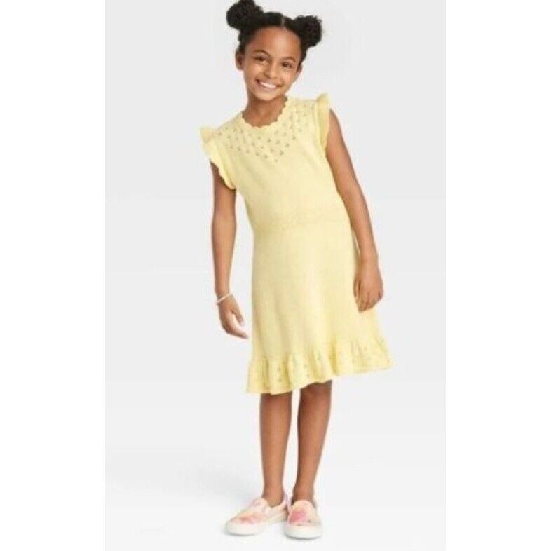 Vestido tejido de punto amarillo con ribete