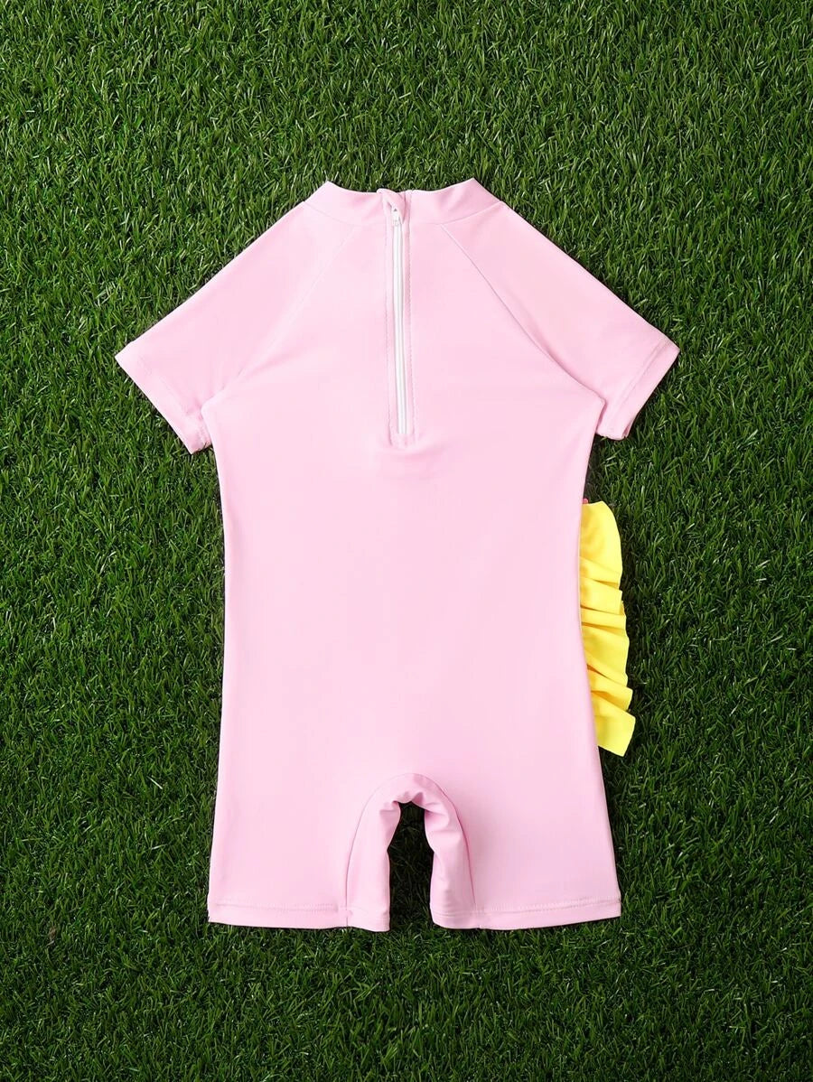 Bebé niña Bañador una pieza con estampado de unicornio con diseño de fruncido