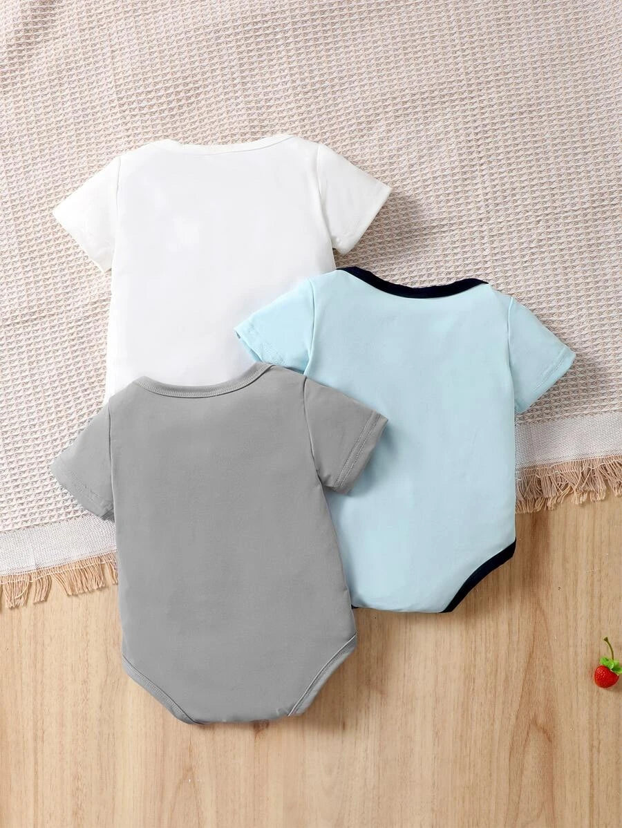 Bebé 3 piezas Body con estampado de rayas y letra