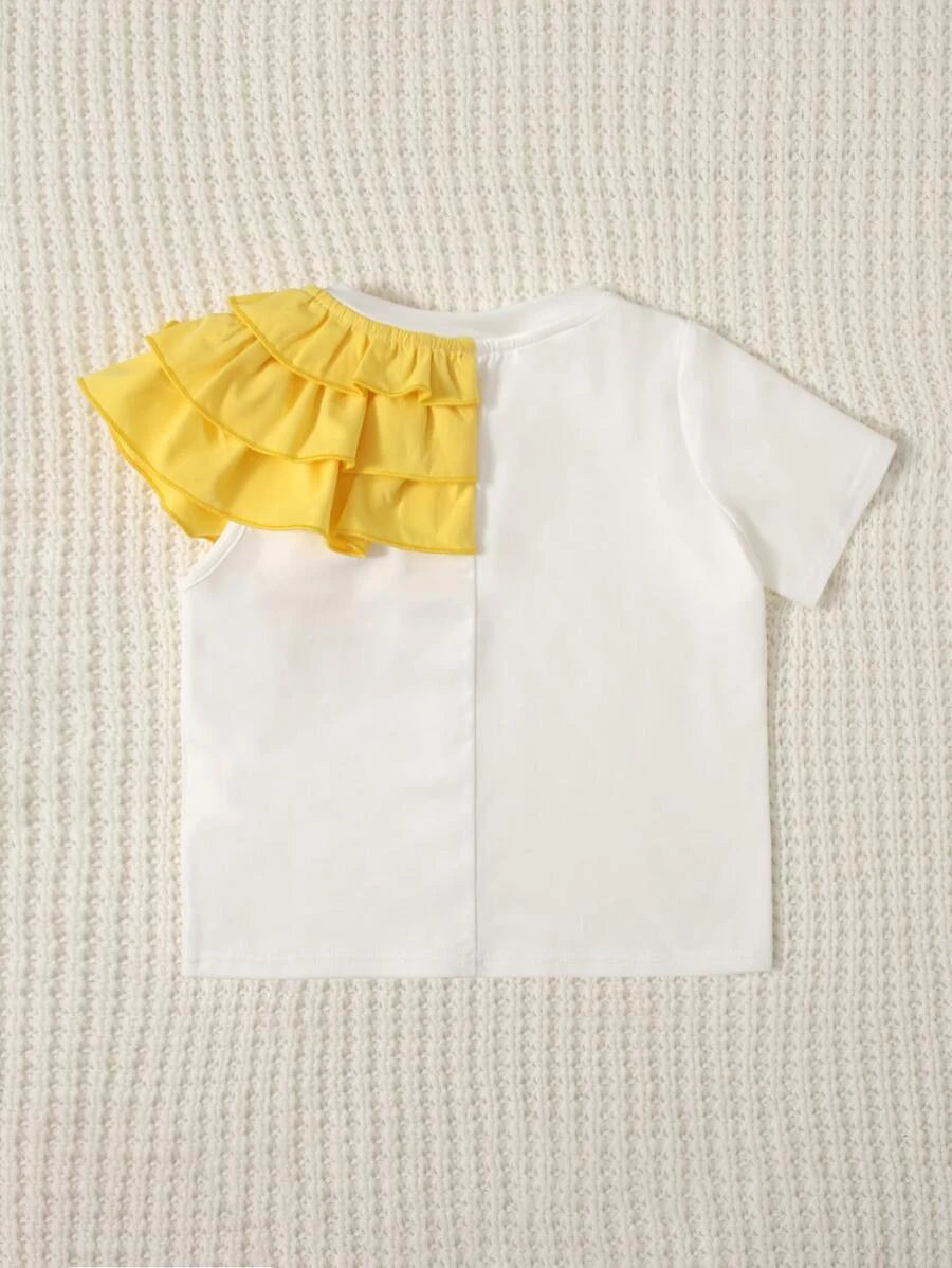 Niñitas Camiseta panel con cinta con letra a capas ribete
