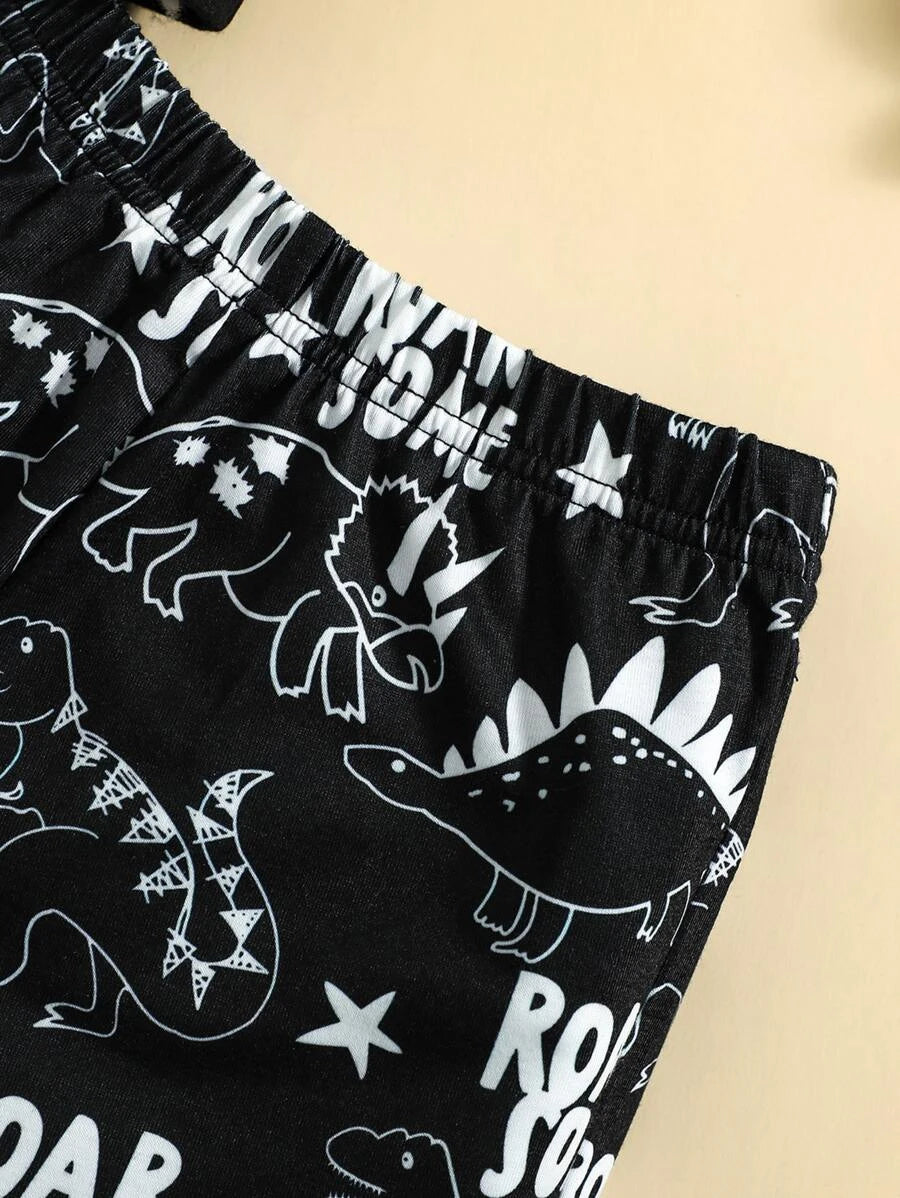 Bebé Shorts con camiseta con letra & con estampado de dinosaurio