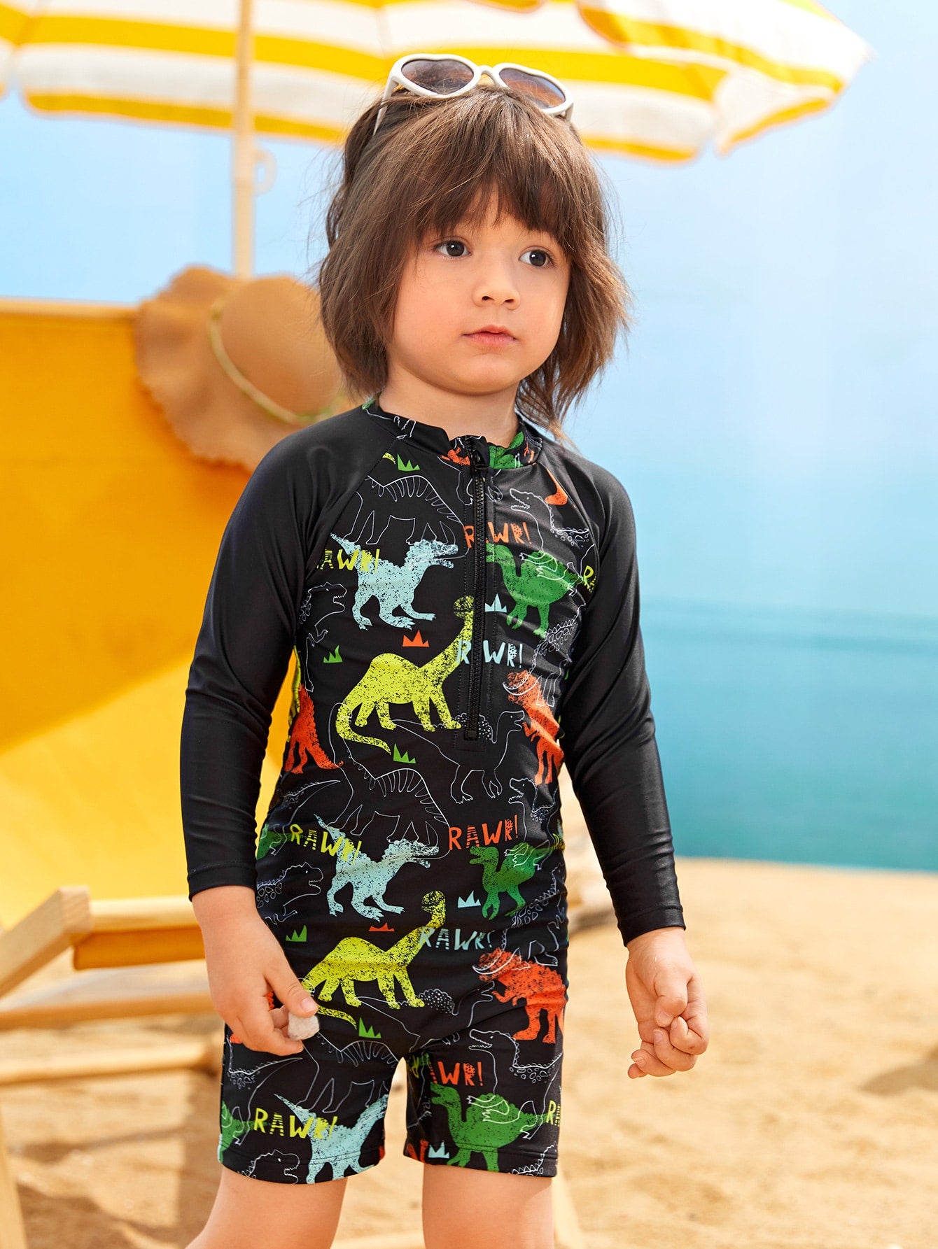 Traje de baño de una pieza con  estampado de dinosaurio para niño