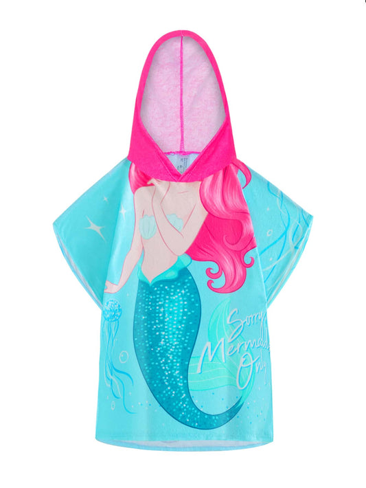 Toalla de playa encubierta para niña con estampado de sirena de dibujos animados, linda encubierta para traje de baño de sirena