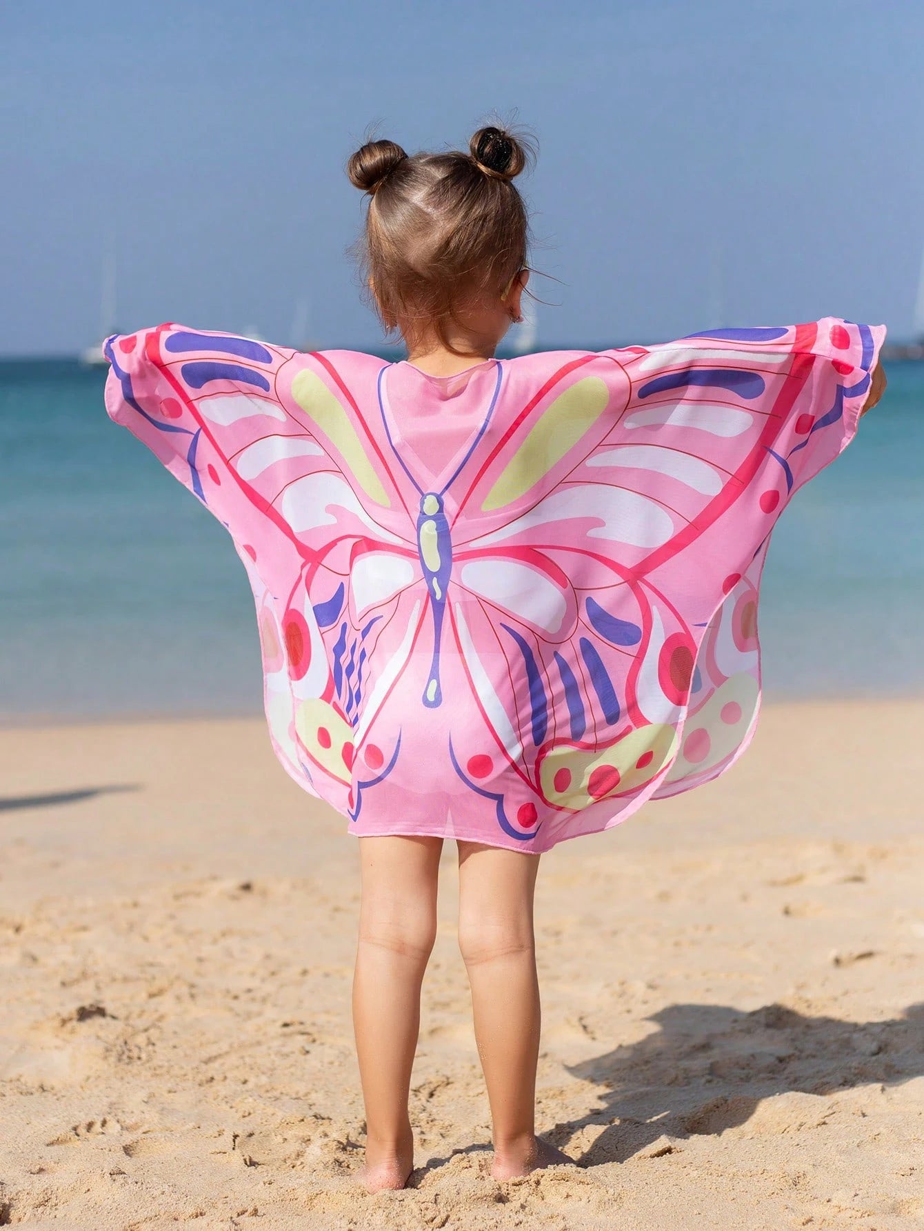 Cover up De Malla En Forma De Mariposa Rosa Para Niña Joven, Cómodo Y Transpirable, Protección Solar Para Vacaciones De Verano