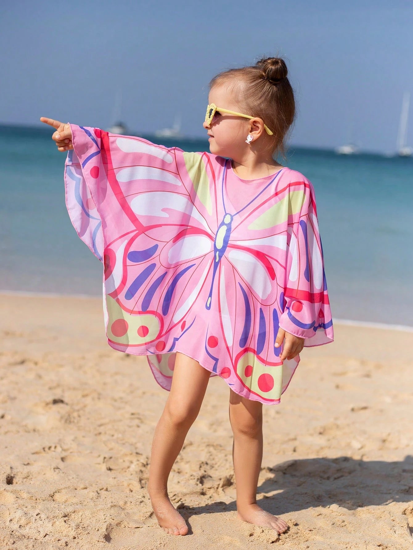 Cover up De Malla En Forma De Mariposa Rosa Para Niña Joven, Cómodo Y Transpirable, Protección Solar Para Vacaciones De Verano