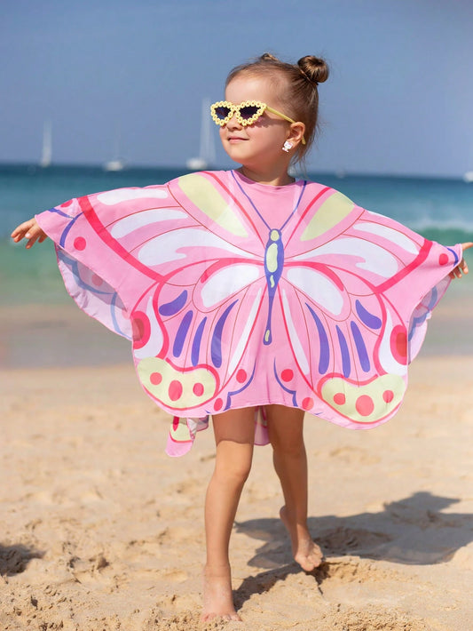 Cover up De Malla En Forma De Mariposa Rosa Para Niña Joven, Cómodo Y Transpirable, Protección Solar Para Vacaciones De Verano