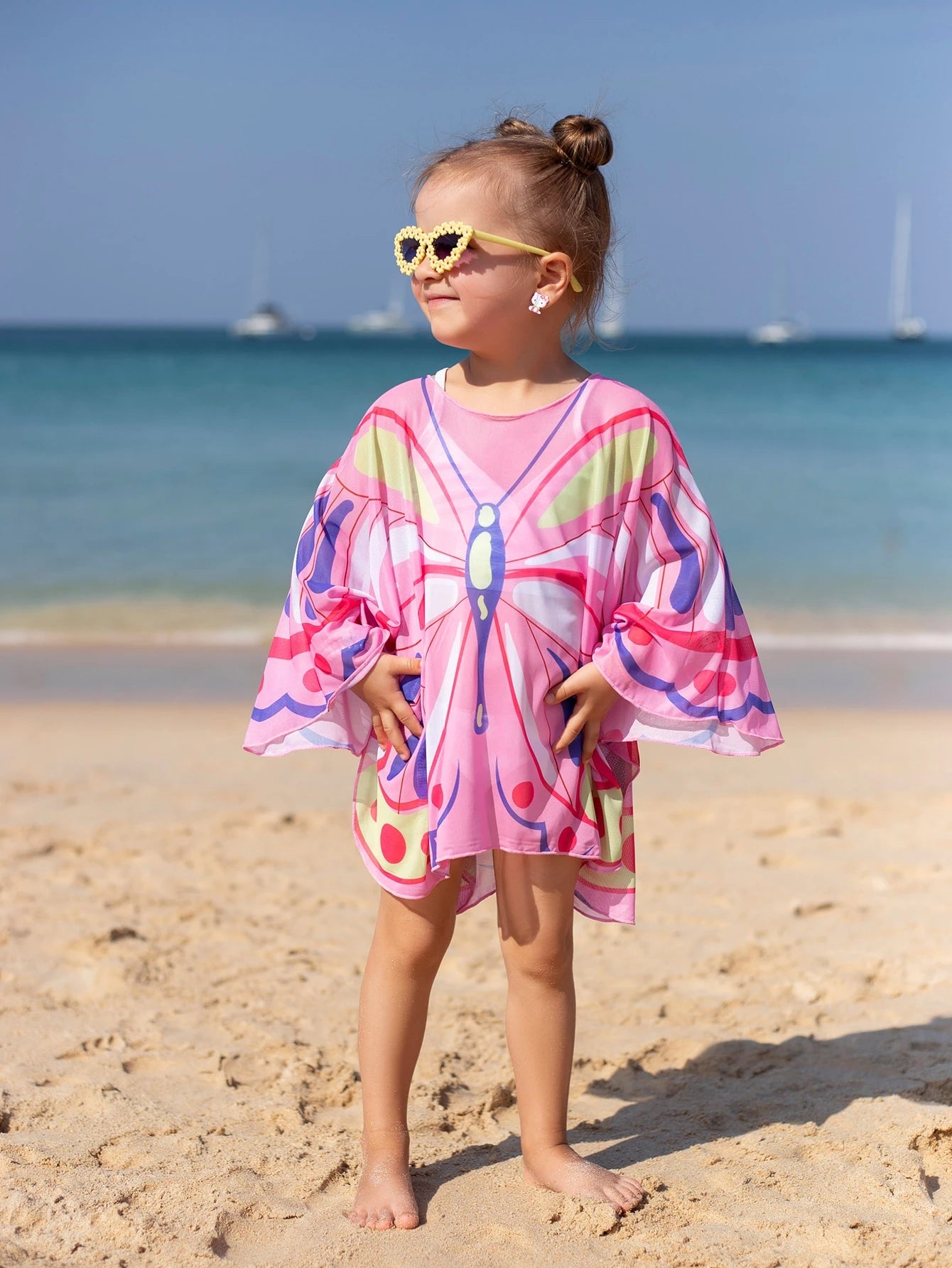 Cover up De Malla En Forma De Mariposa Rosa Para Niña Joven, Cómodo Y Transpirable, Protección Solar Para Vacaciones De Verano