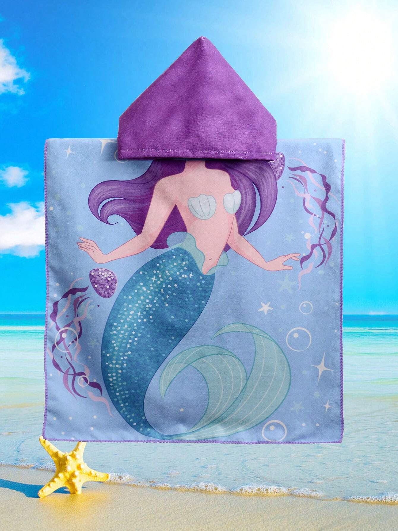1 pieza Toalla de playa con capucha, extra grande y gruesa, de diseño de sirena, decorativa para el hogar y el baño