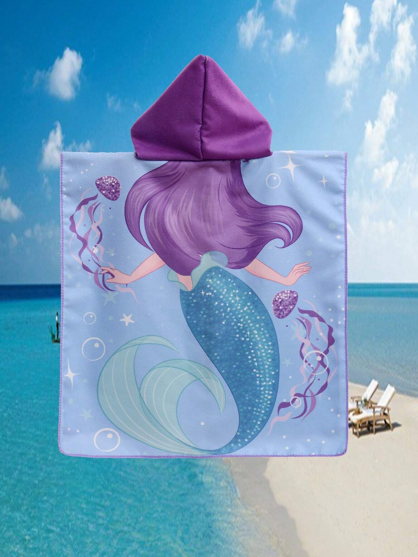 1 pieza Toalla de playa con capucha, extra grande y gruesa, de diseño de sirena, decorativa para el hogar y el baño