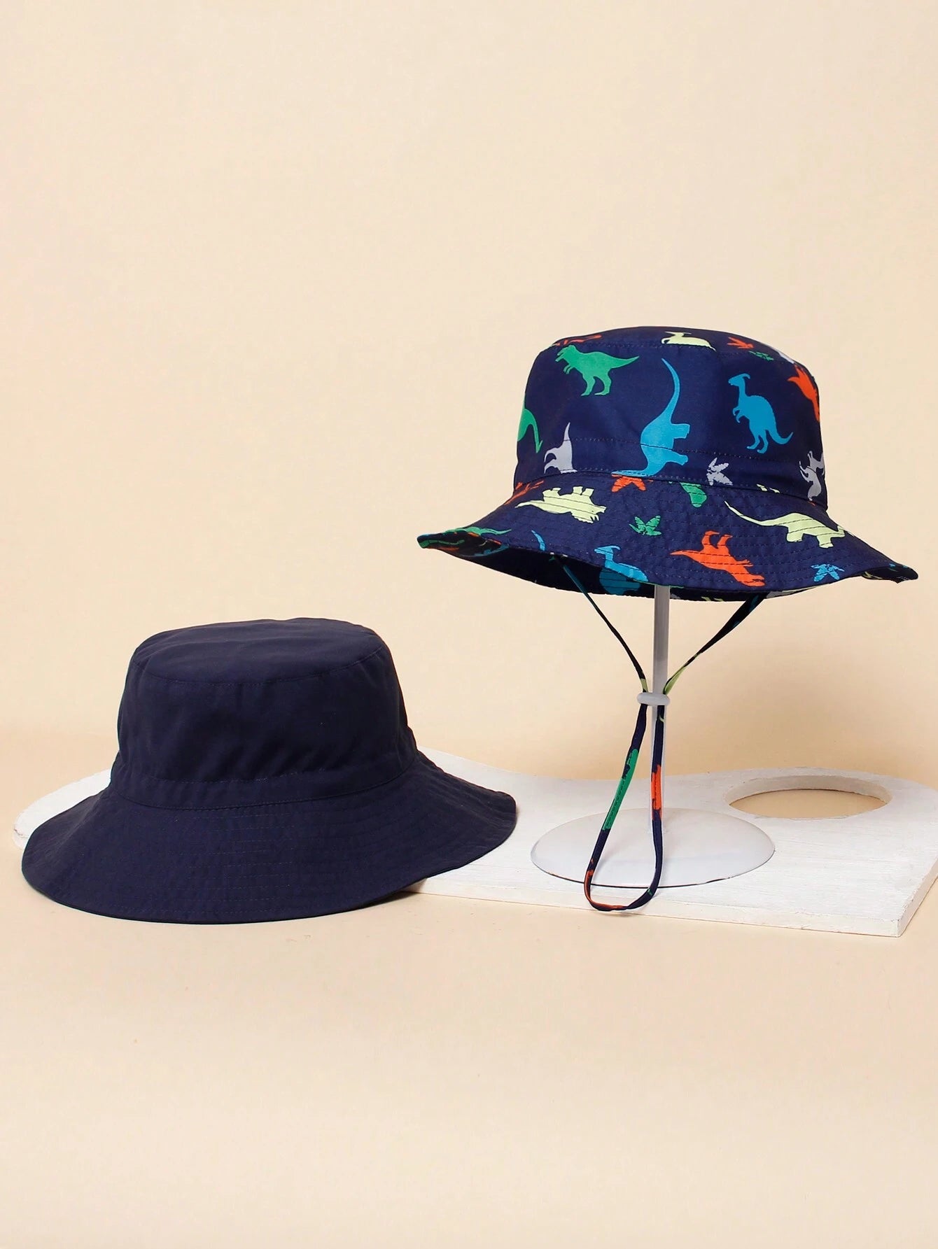 2 piezas Sombrero de sol con correa para la barbilla y estampado de dinosaurio en unicolor para niños, ideal para playa, proteger del sol y pesca en verano