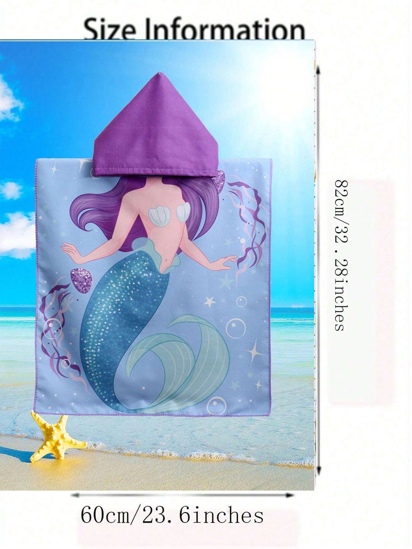 1 pieza Toalla de playa con capucha, extra grande y gruesa, de diseño de sirena, decorativa para el hogar y el baño