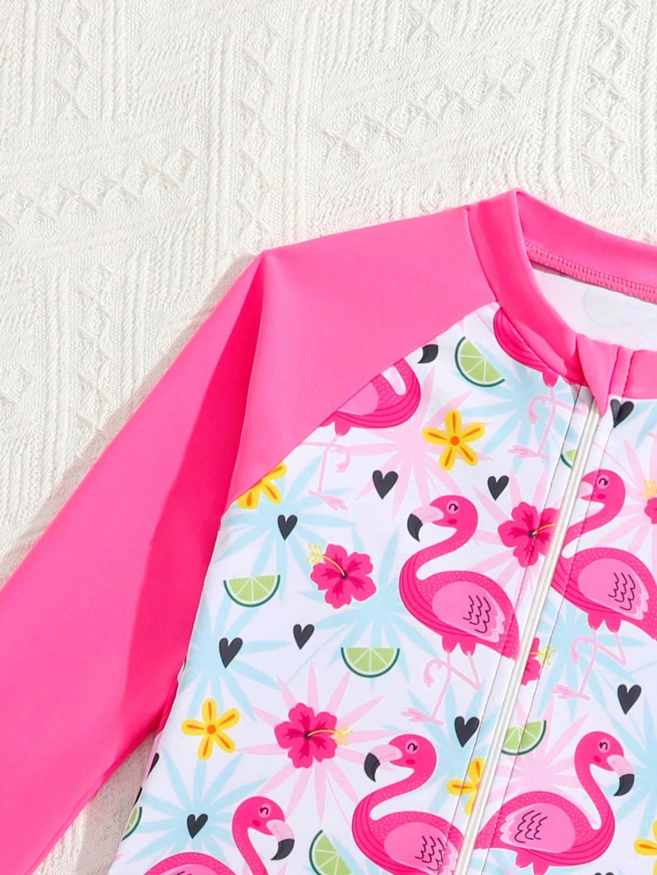 Traje de baño de una pieza con estampado de flamencos, con cremallera y manga larga para protección solar, para niñas