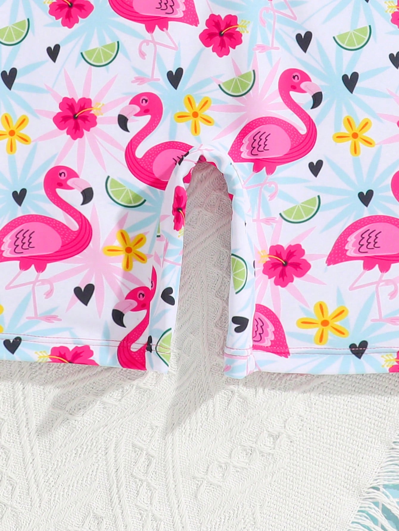 Traje de baño de una pieza con estampado de flamencos, con cremallera y manga larga para protección solar, para niñas