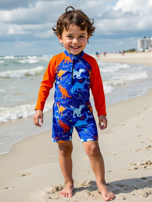 Traje de baño de una pieza con  estampado de dinosaurio para niño