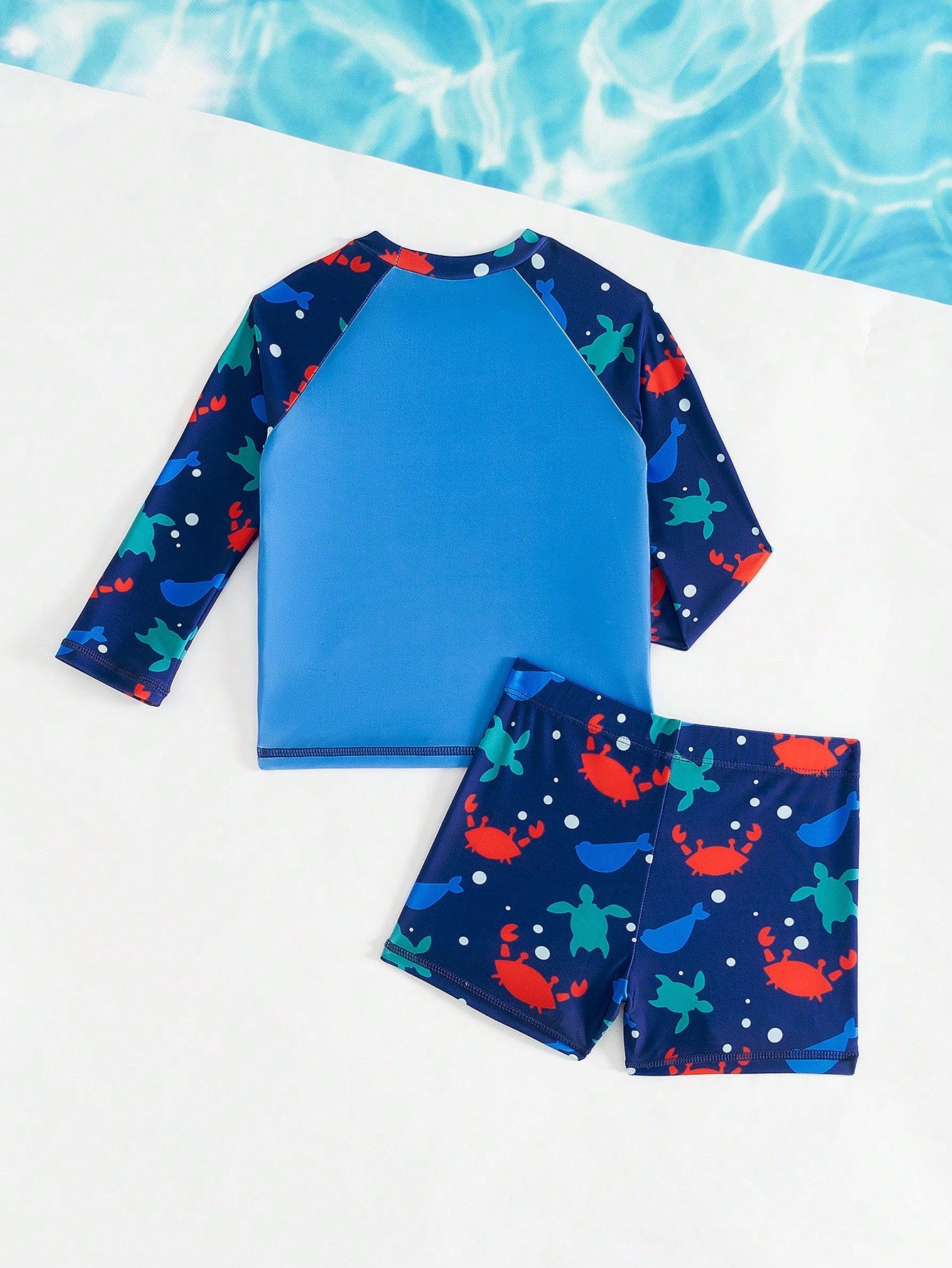 Conjunto de traje de baño de manga larga con estampado de océano para niños