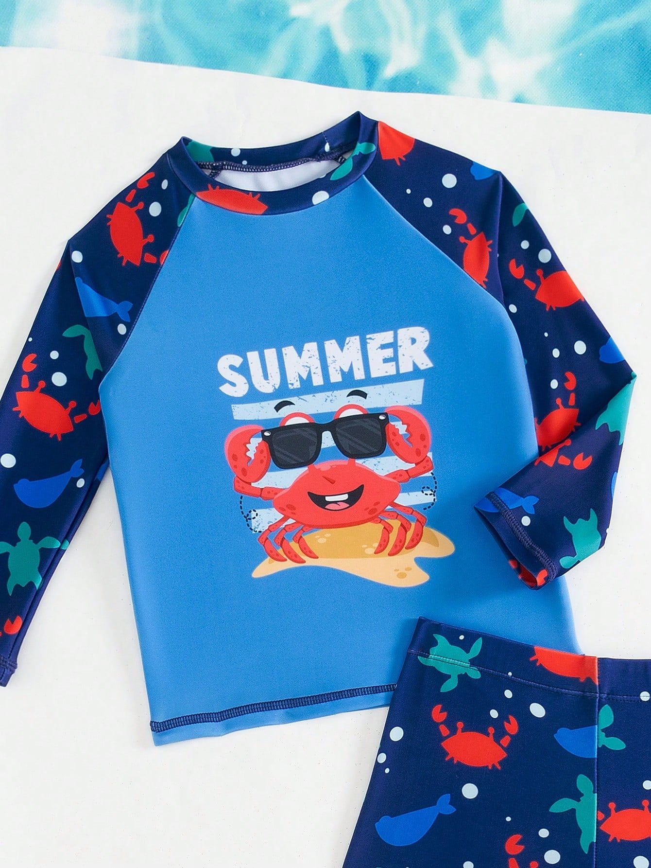 Conjunto de traje de baño de manga larga con estampado de océano para niños