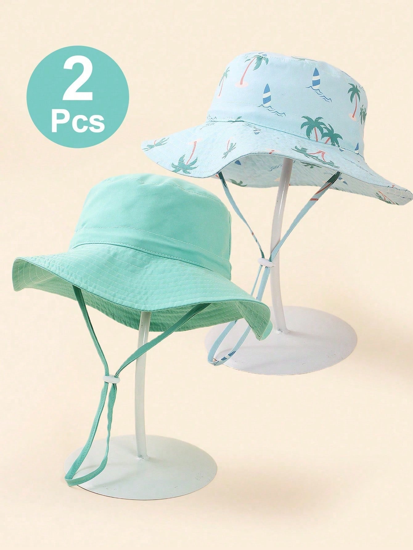 2 piezas Sombrero de sol con correa para la barbilla y estampado de dinosaurio en unicolor para niños, ideal para playa, proteger del sol y pesca en verano