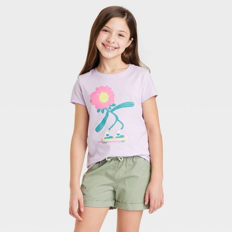 Camiseta de Niña de flor en patineta