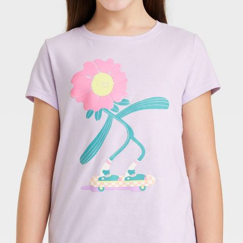 Camiseta de Niña de flor en patineta