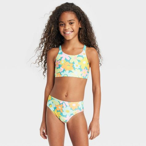 Traje de baño 2 piezas de flores para niña