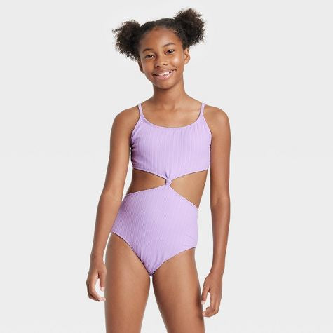 Traje de baño morado unicolor para niñas