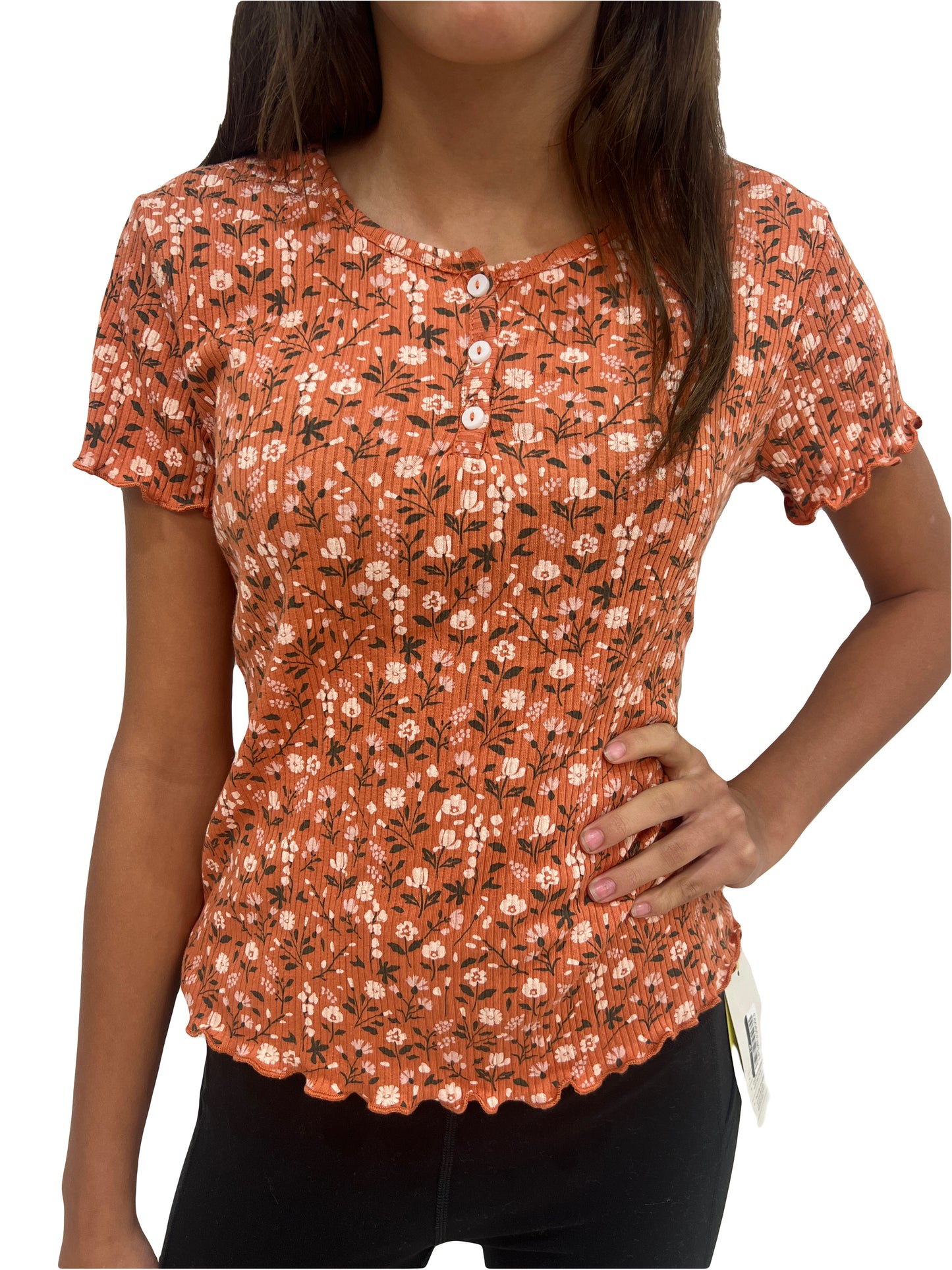 Camisa de flores de tela acanalada