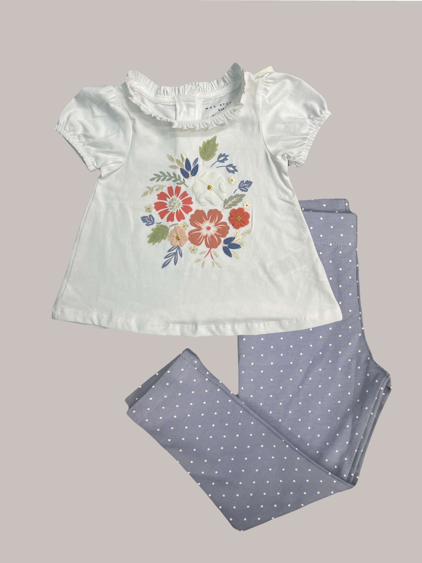 Conjunto de Franela de flores con relieve y Leggin