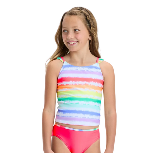 Traje de baño de 2 piezas de niña con  camisa de colores neon y panty