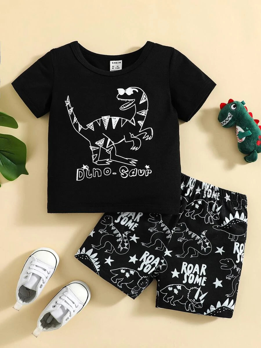Bebé Shorts con camiseta con letra & con estampado de dinosaurio