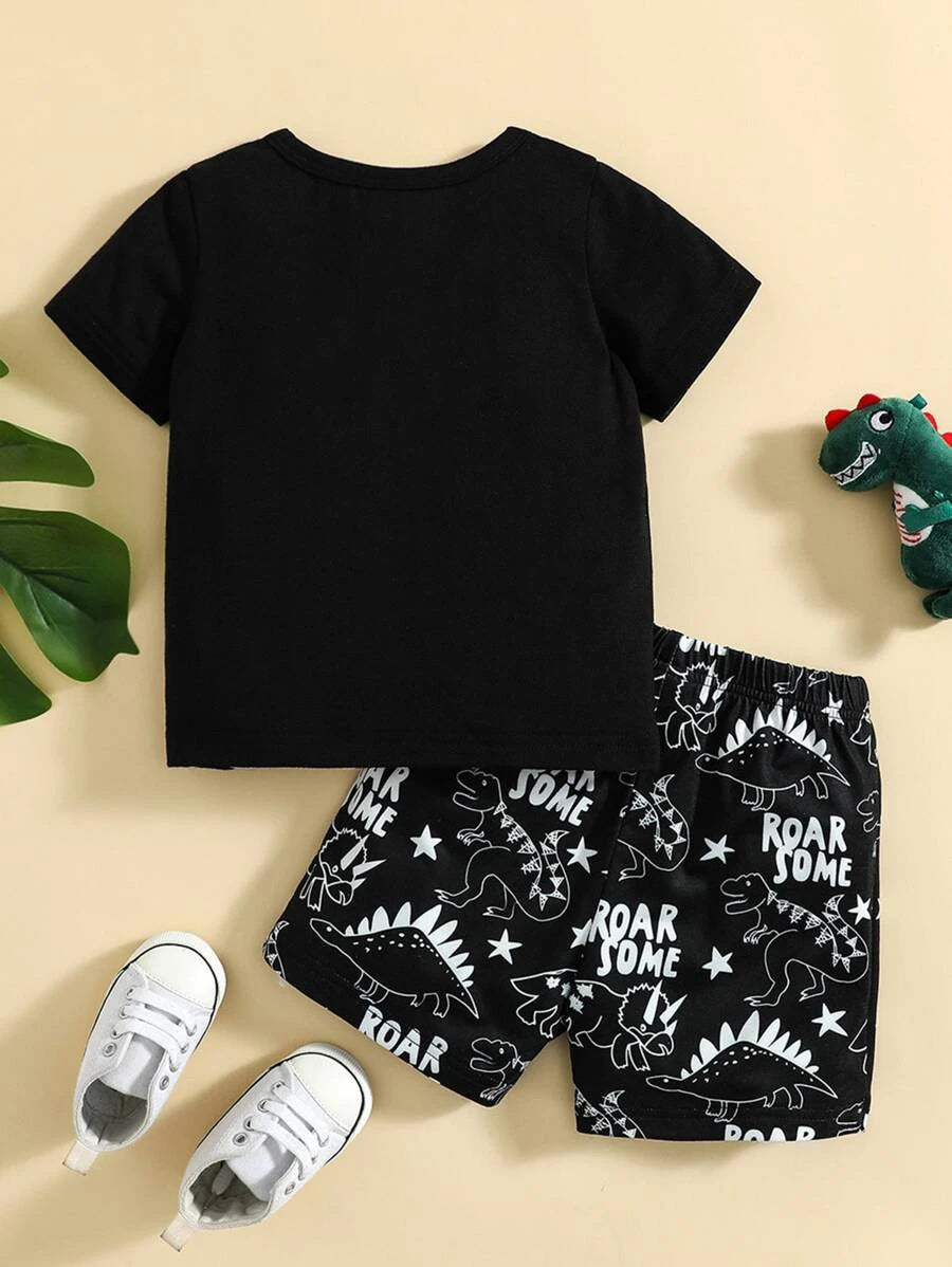 Bebé Shorts con camiseta con letra & con estampado de dinosaurio